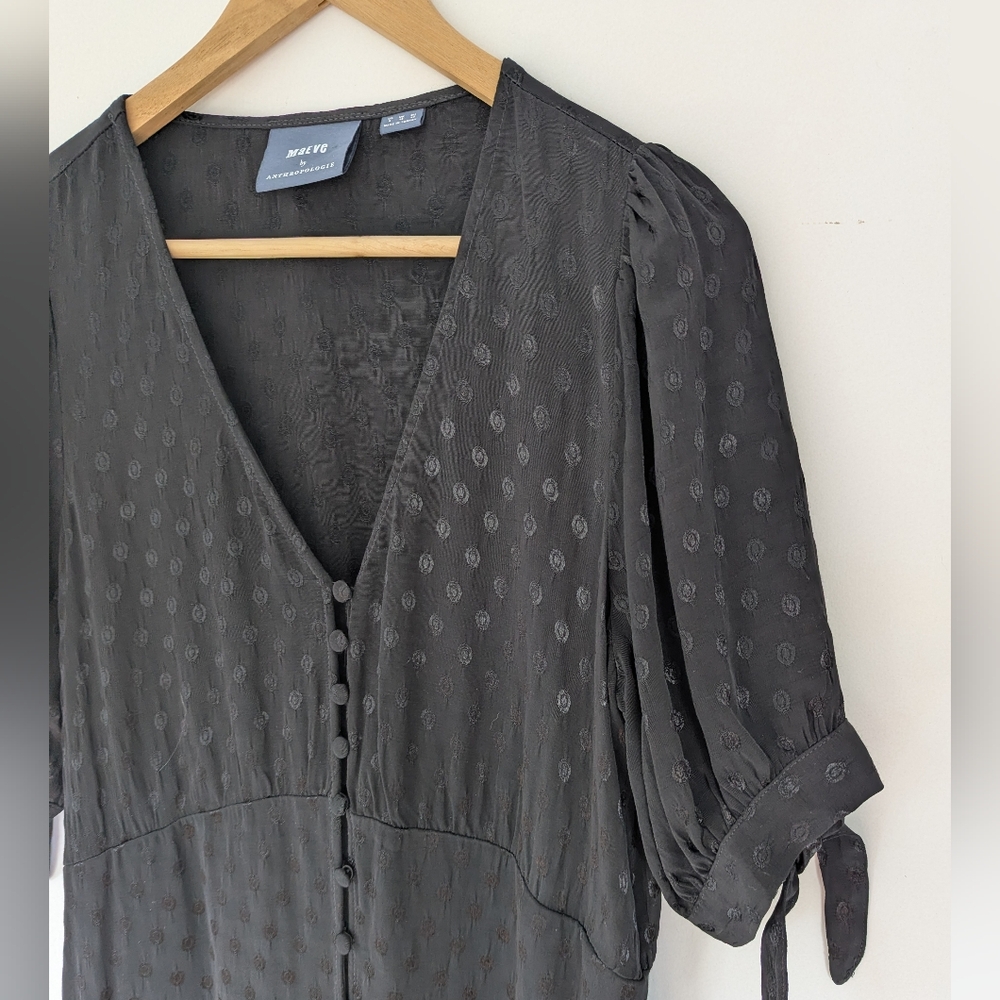 Maeve Anthropologie Black Button-Front Midi Dress with Tie Sleeves - Picture 4 of 15
